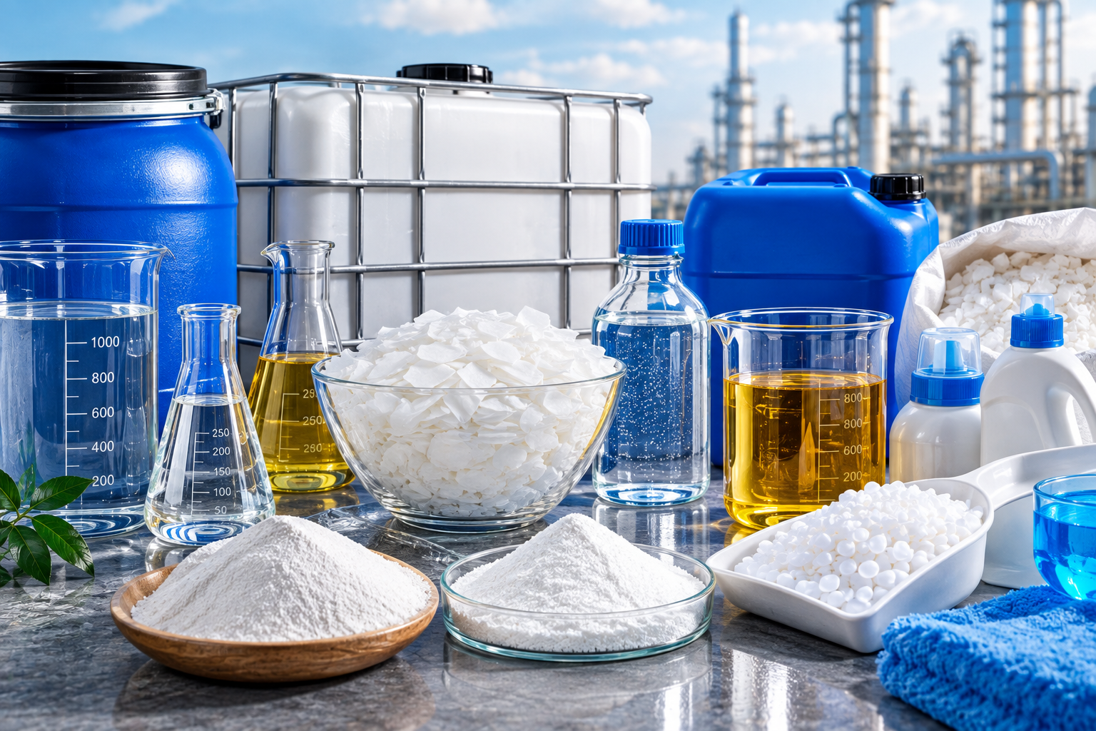 Industrial chemical raw materials, storage containers and laboratory vessels